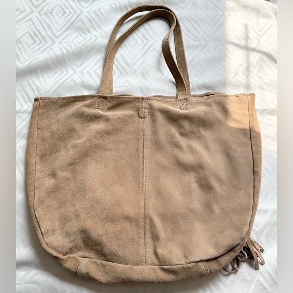 Chico’s Large Tan Suede Leather Boho Gypsy Hippie Fringe Handbag Tote Purse - Picture 8 of 8